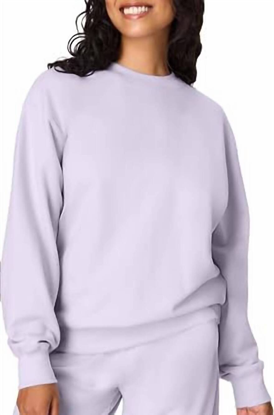 NEW PERFECTWHITETEE women's ziggy reverse fleece long sleeve shrunken top in vio